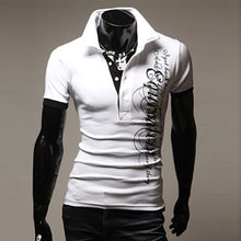 Load image into Gallery viewer, Men's Fashion Summer Letter Print Lapel Collar Short Sleeve T-Shirt Button Top - provenclothes
