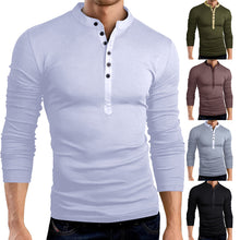 Load image into Gallery viewer, Men's Fashion Button V-Neck Long Sleeve T-Shirt Solid Color Slim Fit Top Tee - provenclothes