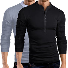 Load image into Gallery viewer, Men's Fashion Button V-Neck Long Sleeve T-Shirt Solid Color Slim Fit Top Tee - provenclothes