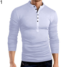 Load image into Gallery viewer, Men's Fashion Button V-Neck Long Sleeve T-Shirt Solid Color Slim Fit Top Tee - provenclothes