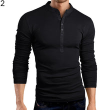 Load image into Gallery viewer, Men's Fashion Button V-Neck Long Sleeve T-Shirt Solid Color Slim Fit Top Tee - provenclothes