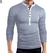 Load image into Gallery viewer, Men's Fashion Button V-Neck Long Sleeve T-Shirt Solid Color Slim Fit Top Tee - provenclothes