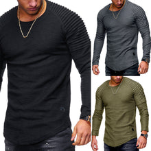 Load image into Gallery viewer, Men Spring Autumn Long Sleeve Cotton O-neck Stripe Pleated T-Shirt Slim Fit Top - provenclothes