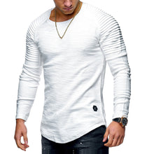 Load image into Gallery viewer, Men Spring Autumn Long Sleeve Cotton O-neck Stripe Pleated T-Shirt Slim Fit Top - provenclothes