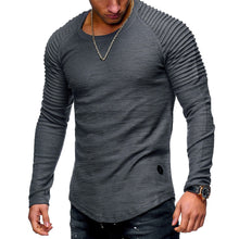 Load image into Gallery viewer, Men Spring Autumn Long Sleeve Cotton O-neck Stripe Pleated T-Shirt Slim Fit Top - provenclothes