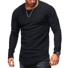 Load image into Gallery viewer, Men Spring Autumn Long Sleeve Cotton O-neck Stripe Pleated T-Shirt Slim Fit Top - provenclothes