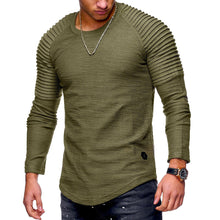 Load image into Gallery viewer, Men Spring Autumn Long Sleeve Cotton O-neck Stripe Pleated T-Shirt Slim Fit Top - provenclothes