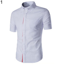Load image into Gallery viewer, Men Slim Fit Turn Down Collar Short Sleeve Top Party Office Casual Summer Shirt - provenclothes