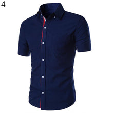 Load image into Gallery viewer, Men Slim Fit Turn Down Collar Short Sleeve Top Party Office Casual Summer Shirt - provenclothes