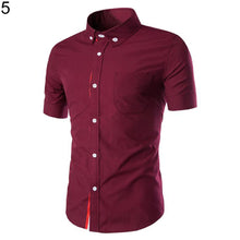 Load image into Gallery viewer, Men Slim Fit Turn Down Collar Short Sleeve Top Party Office Casual Summer Shirt - provenclothes