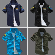 Load image into Gallery viewer, Men's Casual Short Sleeve Air Force Style Cotton Shirt Fashon Embroidery T-shirt - provenclothes