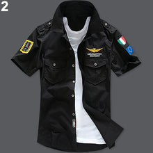 Load image into Gallery viewer, Men's Casual Short Sleeve Air Force Style Cotton Shirt Fashon Embroidery T-shirt - provenclothes
