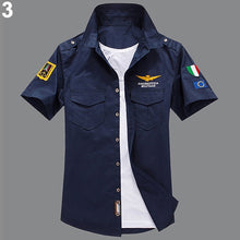 Load image into Gallery viewer, Men's Casual Short Sleeve Air Force Style Cotton Shirt Fashon Embroidery T-shirt - provenclothes