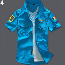 Load image into Gallery viewer, Men's Casual Short Sleeve Air Force Style Cotton Shirt Fashon Embroidery T-shirt - provenclothes