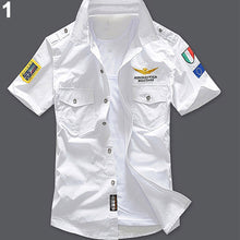 Load image into Gallery viewer, Men's Casual Short Sleeve Air Force Style Cotton Shirt Fashon Embroidery T-shirt - provenclothes
