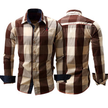 Load image into Gallery viewer, Large Plaid Splicing Color Long Sleeve Turn-Down Collar Men's Casual Shirt Top - provenclothes