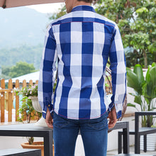 Load image into Gallery viewer, Large Plaid Splicing Color Long Sleeve Turn-Down Collar Men's Casual Shirt Top - provenclothes