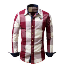 Load image into Gallery viewer, Large Plaid Splicing Color Long Sleeve Turn-Down Collar Men's Casual Shirt Top - provenclothes