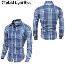 Load image into Gallery viewer, Men's Stylish Casual Slim Fit Plaid Contrast Color Long Sleeve Dress Shirt Top - provenclothes