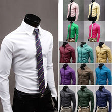 Load image into Gallery viewer, Men's Fashion Casual Solid Candy Color Long Sleeve Slim Fit Dress Shirt Top - provenclothes
