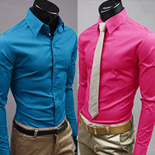 Load image into Gallery viewer, Men's Fashion Casual Solid Candy Color Long Sleeve Slim Fit Dress Shirt Top - provenclothes