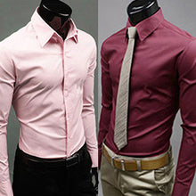 Load image into Gallery viewer, Men's Fashion Casual Solid Candy Color Long Sleeve Slim Fit Dress Shirt Top - provenclothes