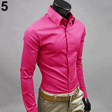 Load image into Gallery viewer, Men's Fashion Casual Solid Candy Color Long Sleeve Slim Fit Dress Shirt Top - provenclothes