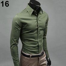 Load image into Gallery viewer, Men's Fashion Casual Solid Candy Color Long Sleeve Slim Fit Dress Shirt Top - provenclothes