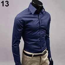 Load image into Gallery viewer, Men's Fashion Casual Solid Candy Color Long Sleeve Slim Fit Dress Shirt Top - provenclothes