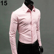 Load image into Gallery viewer, Men's Fashion Casual Solid Candy Color Long Sleeve Slim Fit Dress Shirt Top - provenclothes