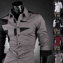 Load image into Gallery viewer, Men Fashion Sexy Slim Fit Color Splicing Shirt Turn-down Collar Long Sleeve Top - provenclothes