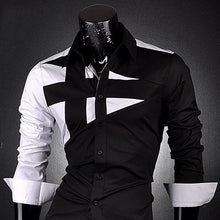 Load image into Gallery viewer, Men Fashion Sexy Slim Fit Color Splicing Shirt Turn-down Collar Long Sleeve Top - provenclothes