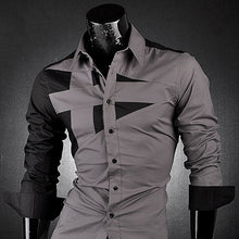 Load image into Gallery viewer, Men Fashion Sexy Slim Fit Color Splicing Shirt Turn-down Collar Long Sleeve Top - provenclothes