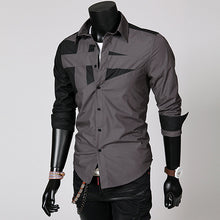 Load image into Gallery viewer, Men Fashion Sexy Slim Fit Color Splicing Shirt Turn-down Collar Long Sleeve Top - provenclothes