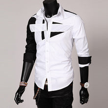 Load image into Gallery viewer, Men Fashion Sexy Slim Fit Color Splicing Shirt Turn-down Collar Long Sleeve Top - provenclothes