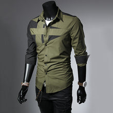 Load image into Gallery viewer, Men Fashion Sexy Slim Fit Color Splicing Shirt Turn-down Collar Long Sleeve Top - provenclothes