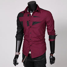 Load image into Gallery viewer, Men Fashion Sexy Slim Fit Color Splicing Shirt Turn-down Collar Long Sleeve Top - provenclothes