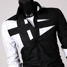 Load image into Gallery viewer, Men Fashion Sexy Slim Fit Color Splicing Shirt Turn-down Collar Long Sleeve Top - provenclothes