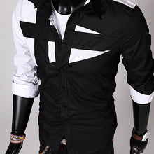 Load image into Gallery viewer, Men Fashion Sexy Slim Fit Color Splicing Shirt Turn-down Collar Long Sleeve Top - provenclothes