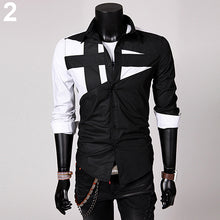 Load image into Gallery viewer, Men Fashion Sexy Slim Fit Color Splicing Shirt Turn-down Collar Long Sleeve Top - provenclothes