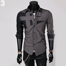 Load image into Gallery viewer, Men Fashion Sexy Slim Fit Color Splicing Shirt Turn-down Collar Long Sleeve Top - provenclothes