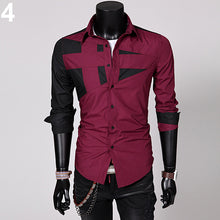 Load image into Gallery viewer, Men Fashion Sexy Slim Fit Color Splicing Shirt Turn-down Collar Long Sleeve Top - provenclothes