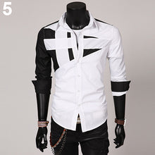 Load image into Gallery viewer, Men Fashion Sexy Slim Fit Color Splicing Shirt Turn-down Collar Long Sleeve Top - provenclothes