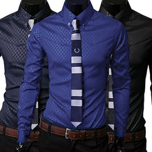 Load image into Gallery viewer, Fashion Men Argyle Luxury Business Style Slim Fit Long Sleeve Casual Dress Shirt - provenclothes