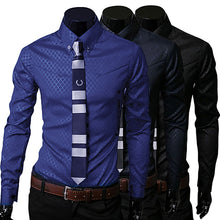 Load image into Gallery viewer, Fashion Men Argyle Luxury Business Style Slim Fit Long Sleeve Casual Dress Shirt - provenclothes