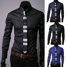 Load image into Gallery viewer, Fashion Men Argyle Luxury Business Style Slim Fit Long Sleeve Casual Dress Shirt - provenclothes
