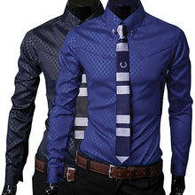 Load image into Gallery viewer, Fashion Men Argyle Luxury Business Style Slim Fit Long Sleeve Casual Dress Shirt - provenclothes
