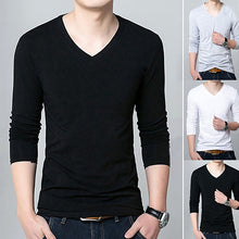 Load image into Gallery viewer, Men Fashion Long Sleeve V-neck T-shirt Autumn Concise Sexy Slim Fit Tee Shirt Top - provenclothes