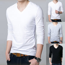 Load image into Gallery viewer, Men Fashion Long Sleeve V-neck T-shirt Autumn Concise Sexy Slim Fit Tee Shirt Top - provenclothes