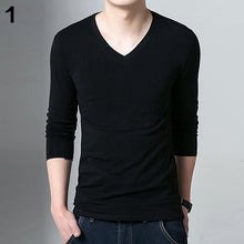 Load image into Gallery viewer, Men Fashion Long Sleeve V-neck T-shirt Autumn Concise Sexy Slim Fit Tee Shirt Top - provenclothes